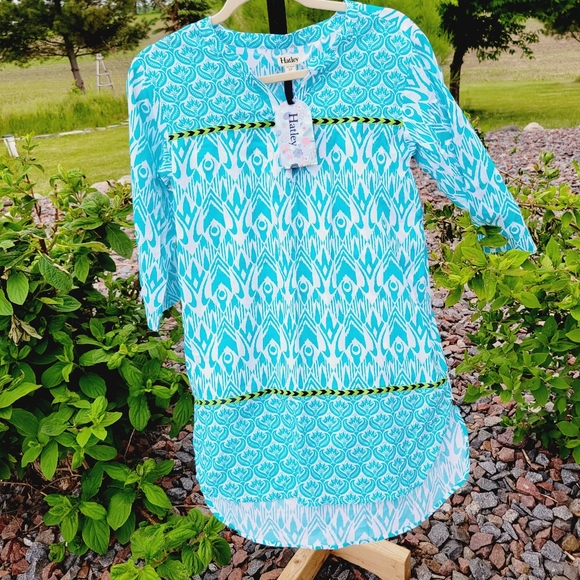 Hatley Tops - HATLEY turquoise pattern ikat Beach Tunic size Small